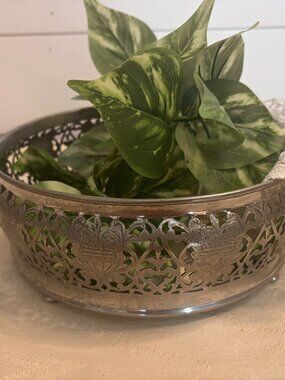 VTG Silver Plated Pierced Casserole Dish Serving Piece Plant Stand